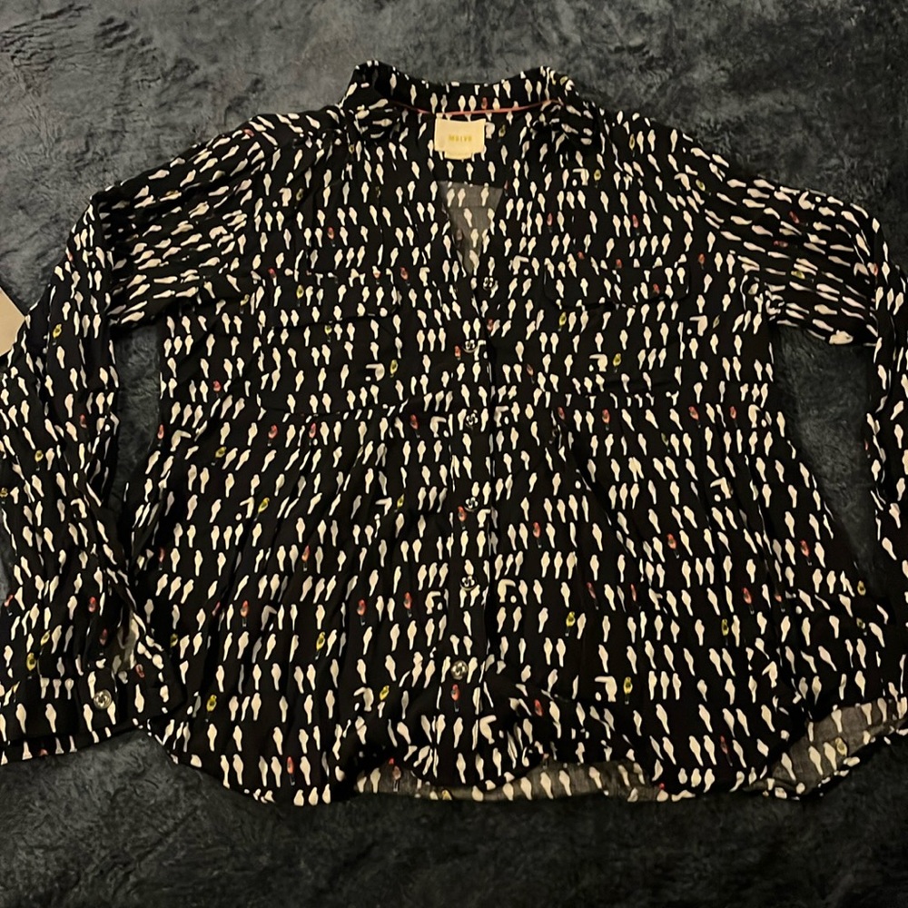 Maeve soft button down parrot print